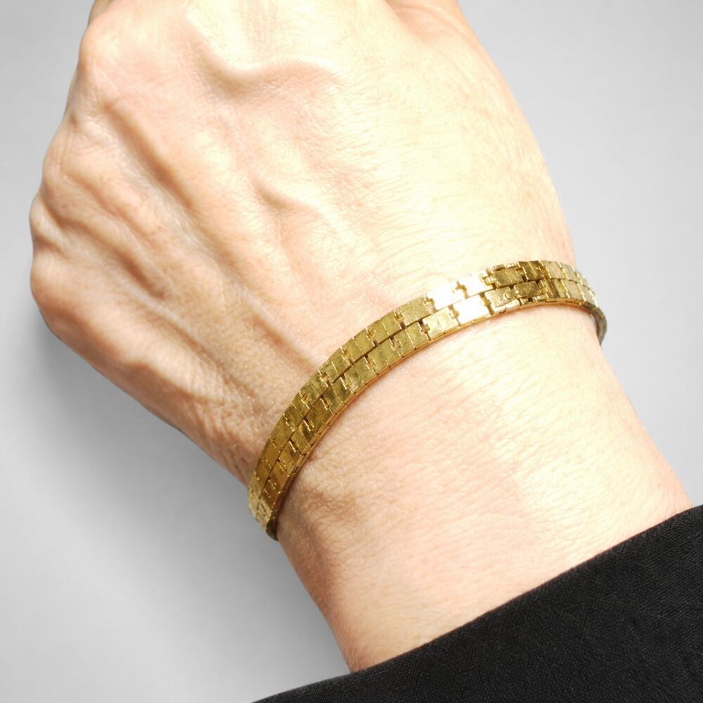 Vintage Bracelet‎ Shiny Textured Gold-tone Bracelet 8" 1980s Korea gbr-30